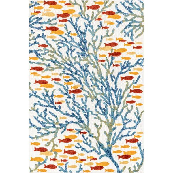 nuLOOM Lidia Nautical Coral Blue 8 ft. x 10 ft. Indoor/Outdoor Area Rug