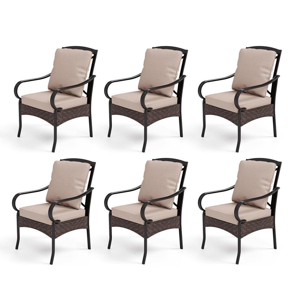 Metal Frame Patio Dining Chair with Beige Thick Cushions (6-Pack) price history on PriceWatchPro