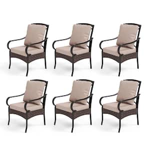 Metal Frame Patio Dining Chair with Beige Thick Cushions (6-Pack)