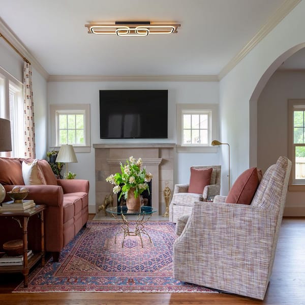 Liora 43.3 in. Black Rectangle Wood Integrated LED Flush Mount Ceiling Light