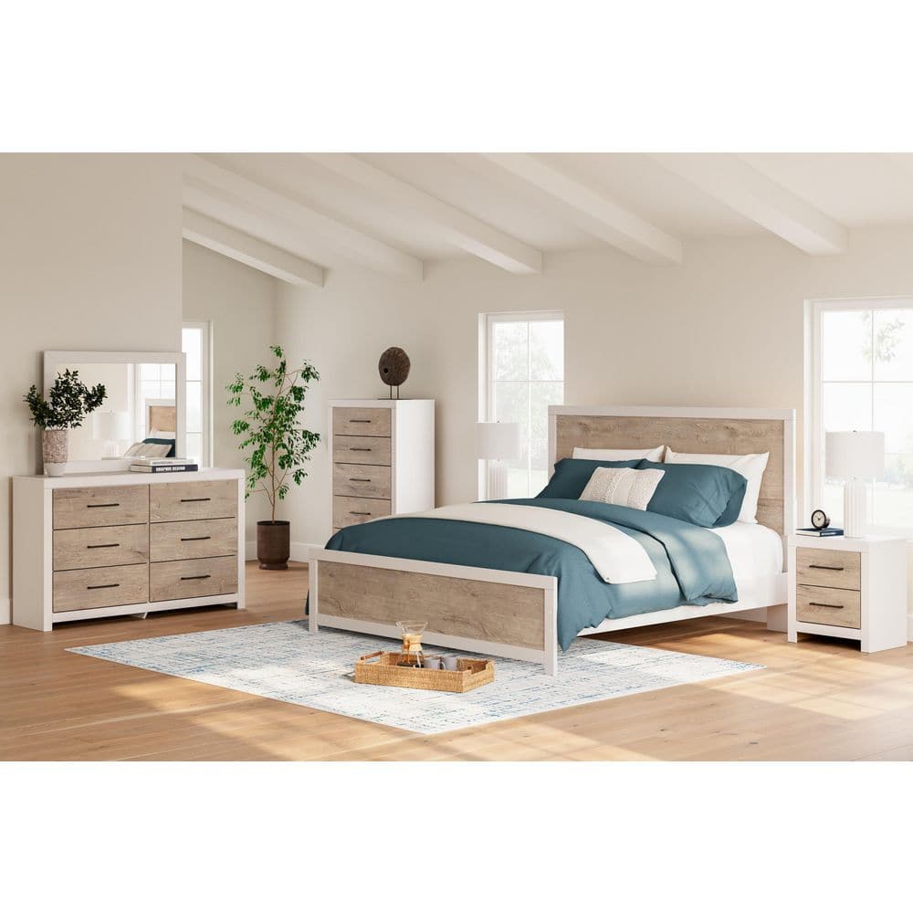 White and Light Brown 2-Drawer Transitional Nightstand