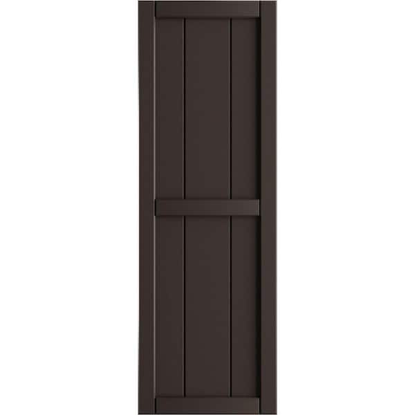 Ekena Millwork 10-3/4 in. x 39 in. True Fit PVC Two Board Framed Board and Batten Shutters Pair in Raisin Brown