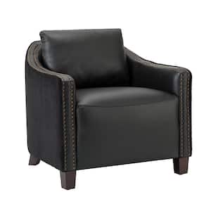 Antonia 29.92 in. Wide Black Genuine Leather Barrel Chair Club Chair