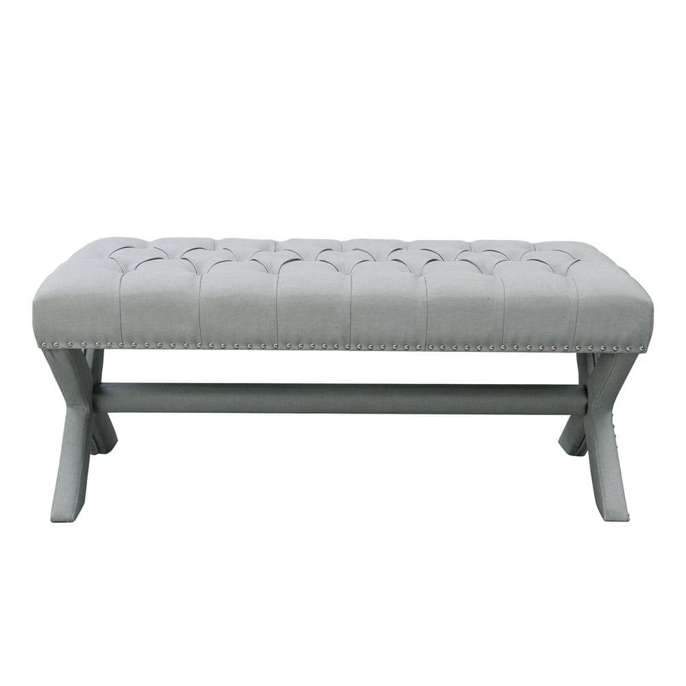 HomeRoots Amelia Light Gray 45.27 in. 100% Linen Bedroom Bench Backless Upholstered 2000490912 ...