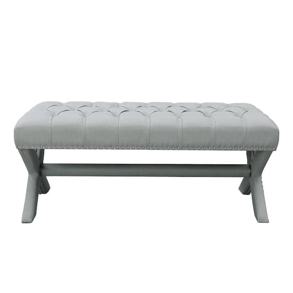 HomeRoots Amelia Light Gray 45.27 in. 100% Linen Bedroom Bench Backless Upholstered
