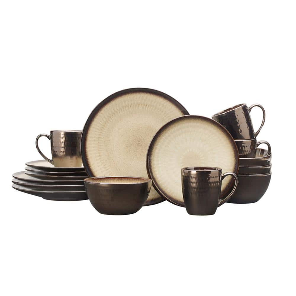 Anastasia 16-Piece Metallic Brown Ceramic Dinnerware Set, Service for 4