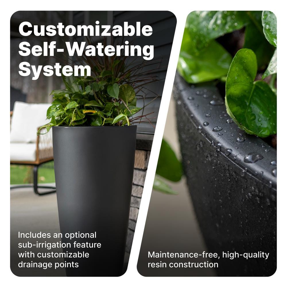 Tall Onyx Black Resin Round Indoor/Outdoor Planter