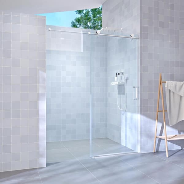 60 in. W x 76 in. H Single Sliding frameless Bypass Bathroom Shower Door with 1/4 in. Tempered Glass in Brushed Nickel