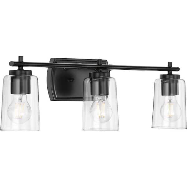 Adley Collection 23 in. 3-Light Matte Black Clear Glass New Traditional Bathroom Vanity Light