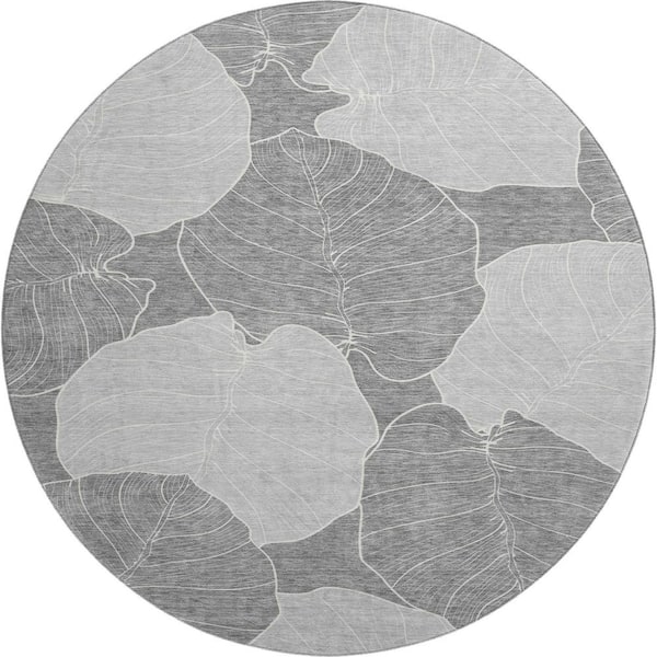 Mayfield Premium Machine Washable Abstract AMF2506 Gray 8 ft. x 8 ft. Round Rug