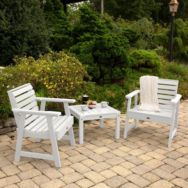 Highwood Weatherly White 3-Piece Recycled Plastic Patio Conversation Set