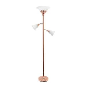 71 in. Rose Gold 3-Light Torchiere Floor Lamp with Scalloped Glass Shades