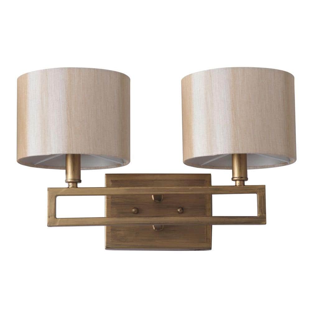 Catena Antique Gold Steel Double Light Sconce with Cream Shade