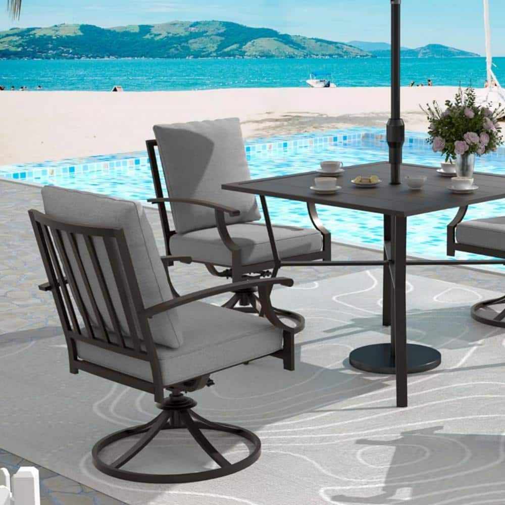 Brown Swivel Metal Outdoor Dining/Side/Restaurant Rocking Chairs with Vertical Back and Gray Cushions (2-Pack) price history on PriceWatchPro