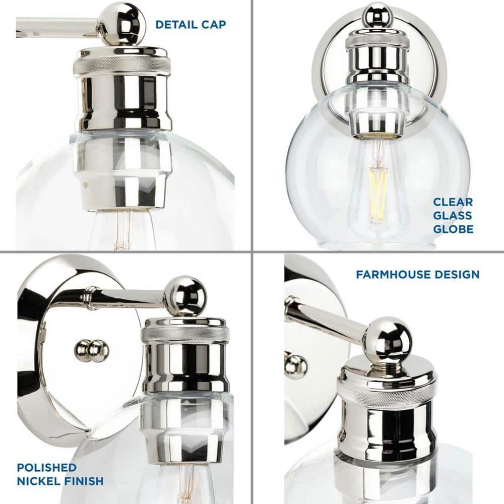 Polished Nickel 9.5" Bath Vanity Light with Clear Glass Shade