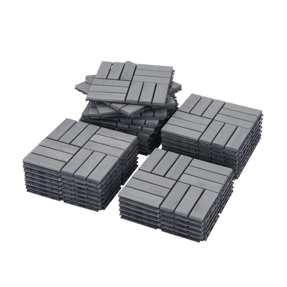 30-Pack 12 in. x 12 in. Square Outdoor Light Grey Acacia Wood Interlocking 