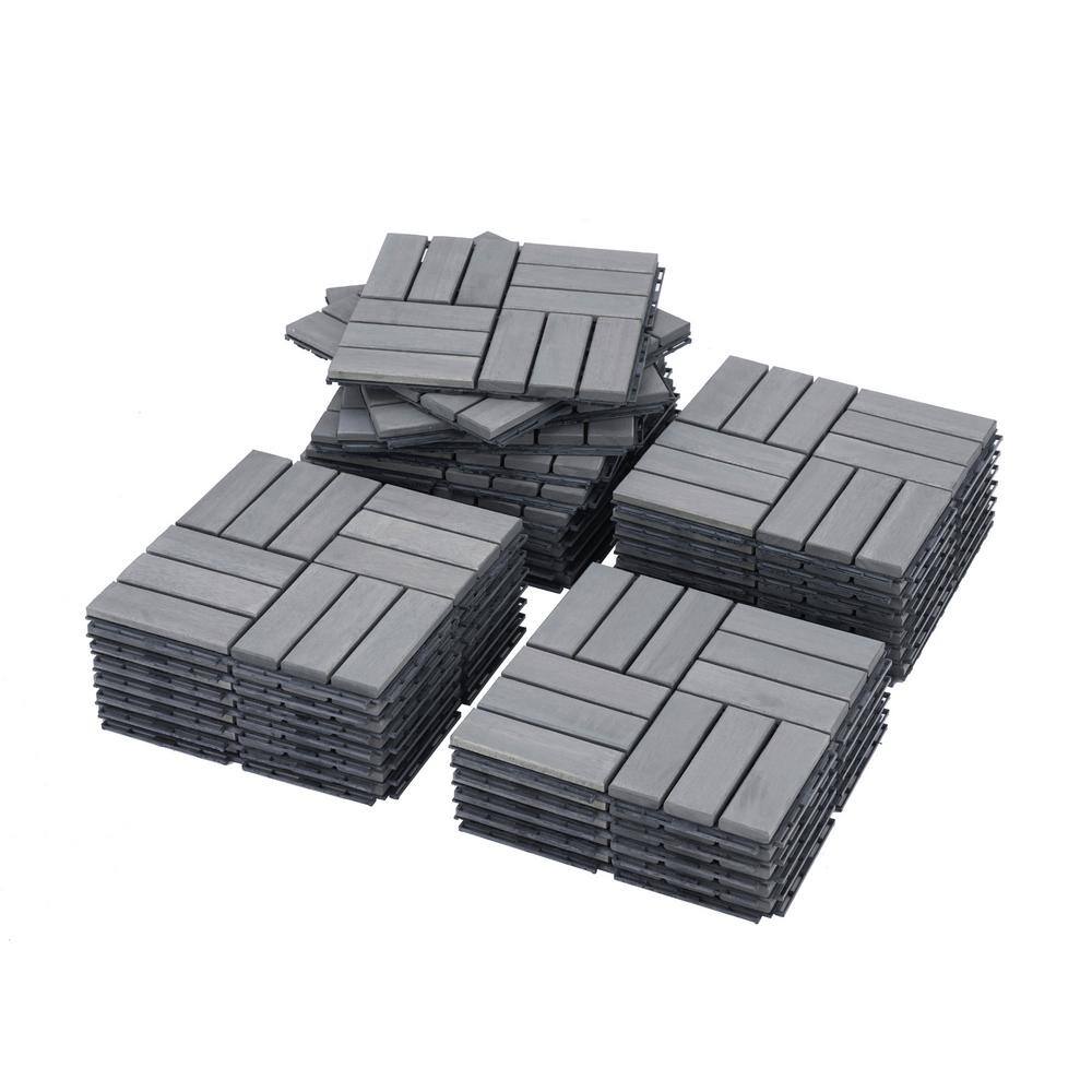10-Pack 12 in. x 12 in. Square Outdoor Light Grey Acacia Wood Interlocking 