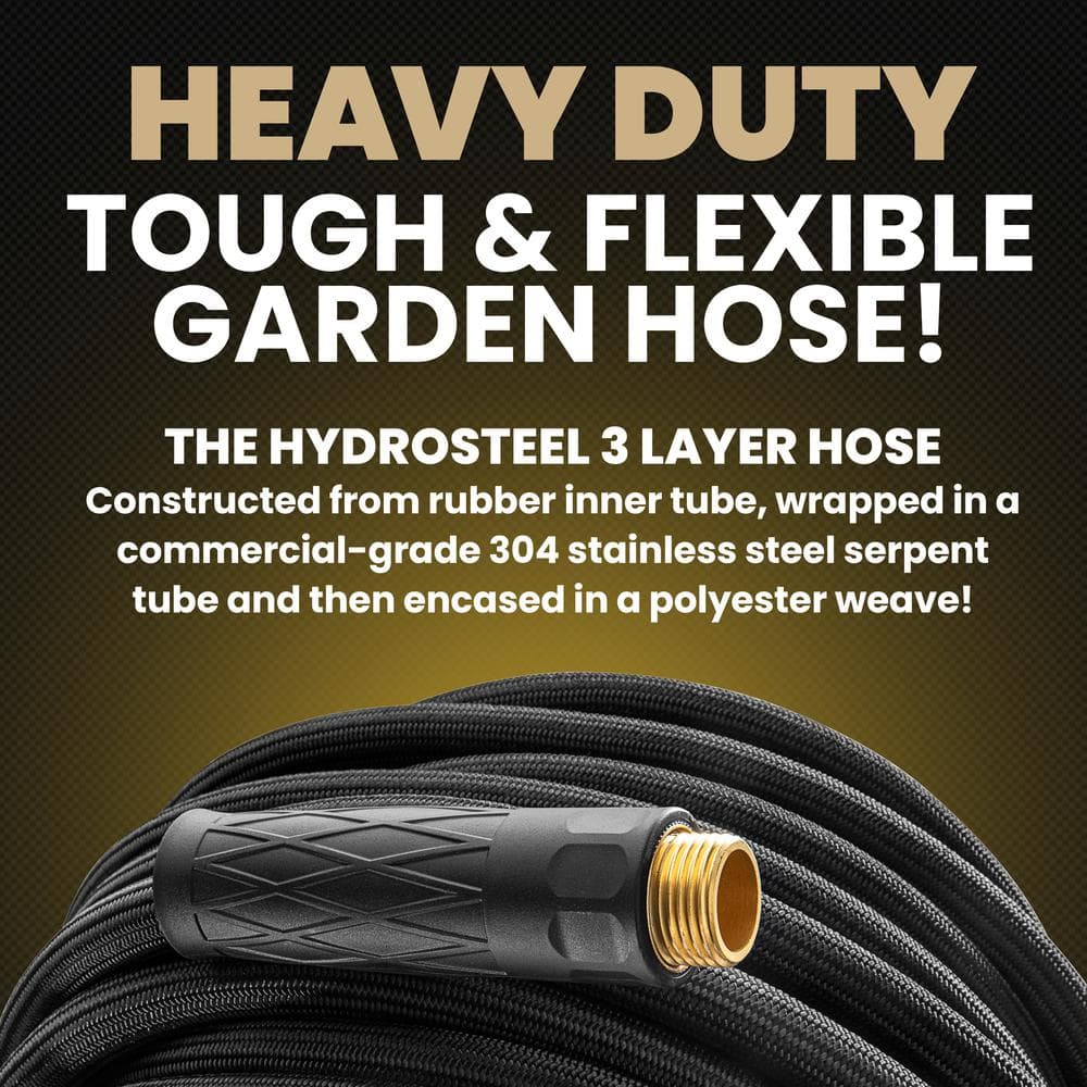 Hydrosteel Heavy Duty 25' Black Stainless Steel Garden Hose