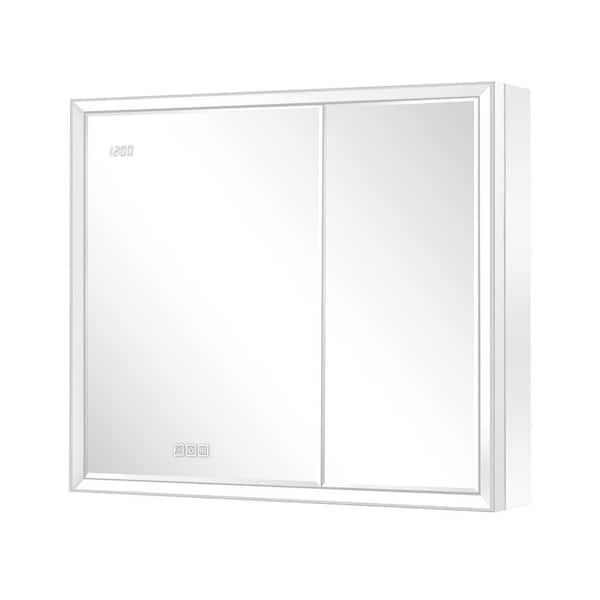 Anglora 36 in.W x 30 in.H Beveled Edge Rectangular Recessed/Surface Wall Medicine Cabinet with Mirror(Side)and Light
