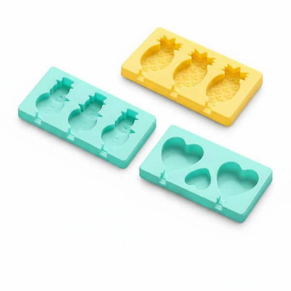 10-Cavity Cartoon Popsicle Molds with Fun Dinosaur Heart Snowman Pineapple Shapes Easy Release Silicone 4 Pack