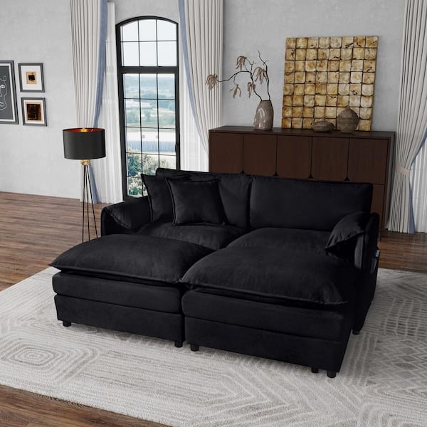 GIOI 75.6 in. W Pillow Top Arm Chenille 4-Seat Modular Sofa with Deep Cushions and Reversible Layout in Jet Black