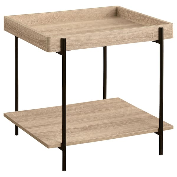 Coaster Fallon 23.25 in. Light Brown Square Wood End Table with 1-Shelf