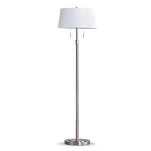 Grande 68 in. Brushed Nickel 2-Lights Adjustable Height Standard Floor Lamp with Empire White Shade