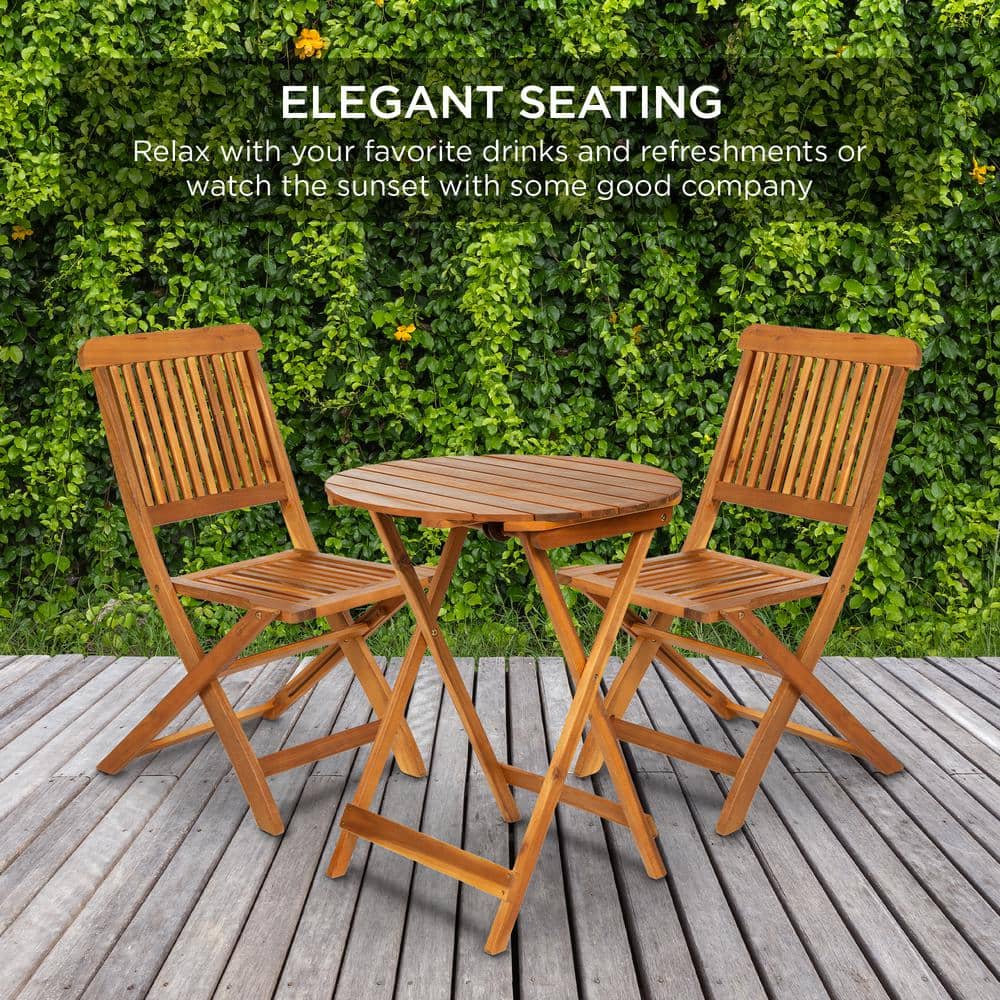 Elegant Acacia Wood 3-Piece Bistro Set with Teak Finish