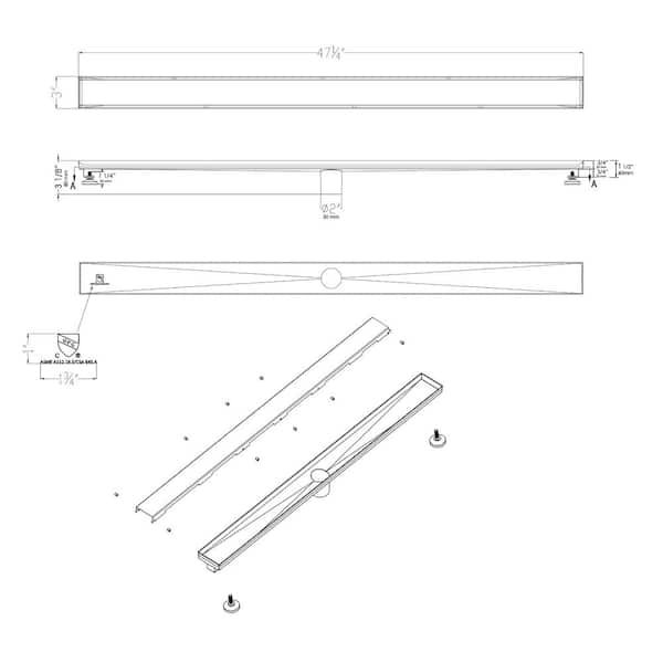 Alfi Brand ABLD59B-BSS 59 Brushed Stainless Steel Linear Shower Drain with Solid Cover