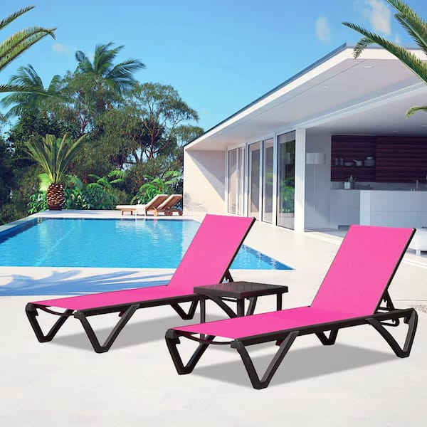 Unbranded 2-Pieces Aluminum Rose Red Adjustable Outdoor Chaise Lounge All Weather Reclining Chair for Yard, Pool