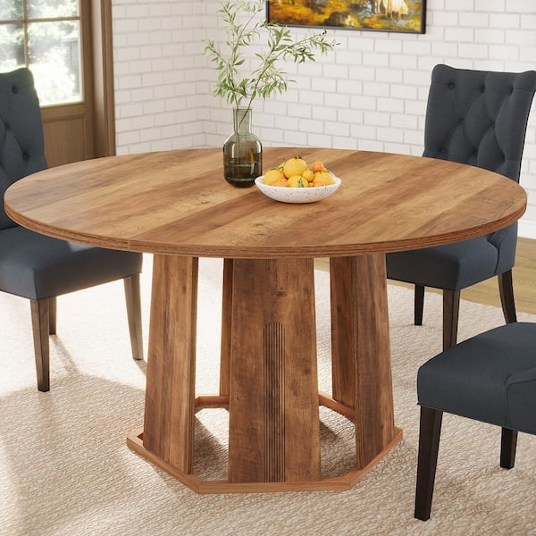 BYBLIGHT Roesler Rustic Brown Engineered Wood 47.2 in. Pedestal Dining Table Seats 4