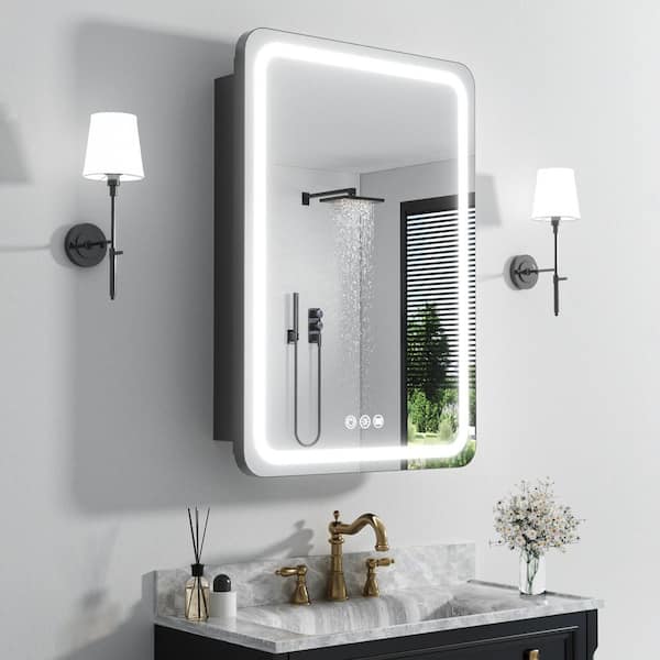 20 in. W x 28 in. H Rectangular 3-Color Dynamic Flow Lighting Surface/Recessed Medicine Cabinet with Mirror, Right Hinge