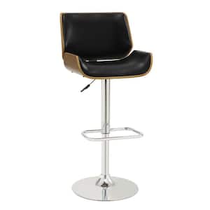 32 in. Black and Brown Low Back Metal Frame Bar Height stool with Leather Seat