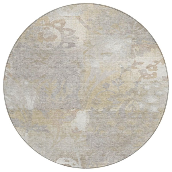 Chantille Machine Washable Indoor/Outdoor Abstract ACN2915 Ivory 8 ft. x 8 ft. Round Rug