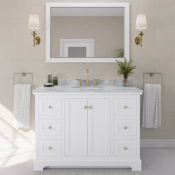 Avery 48 in. W x 22 in. D Single Bath Vanity in White with Marble Vanity Top in White with White Basin