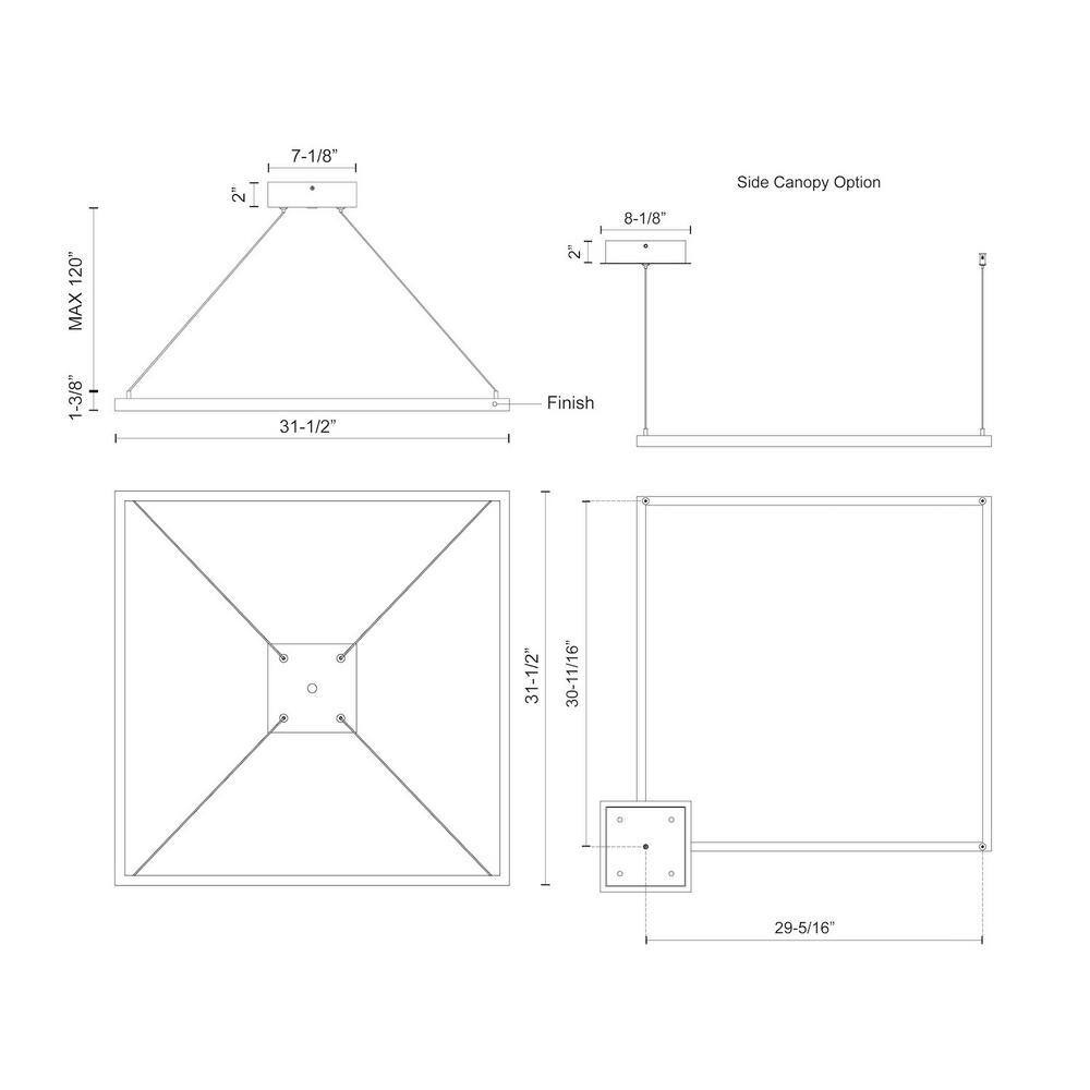 Sleek Piazza 31.5" Square LED Ceiling Chandelier in Black Aluminum