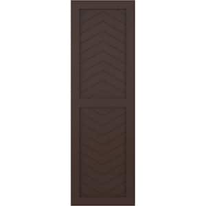 12 in. x 25 in. Flat Panel True Fit PVC Two Panel Chevron Modern Style Fixed Mount Shutters Pair in Raisin Brown