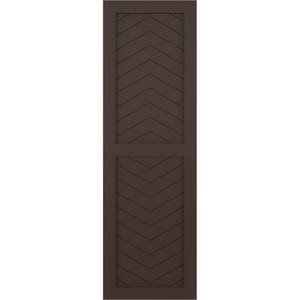15 in. x 42 in. PVC True Fit Two Panel Chevron Modern Style Fixed Mount Flat Panel Shutters Pair in Raisin Brown