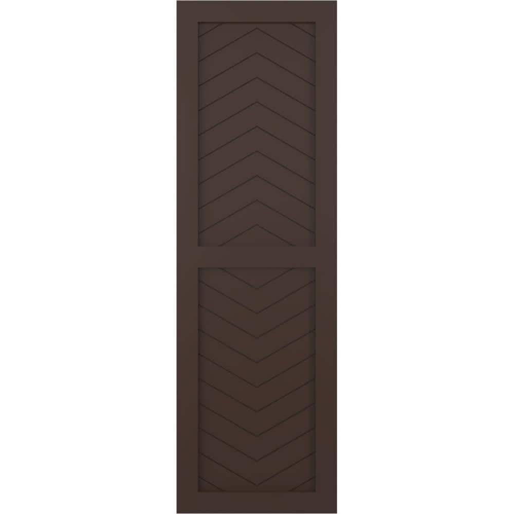 18 in. x 27 in. PVC True Fit Two Panel Chevron Modern Style Fixed Mount Flat Panel Shutters Pair in Raisin Brown price history on PriceWatchPro