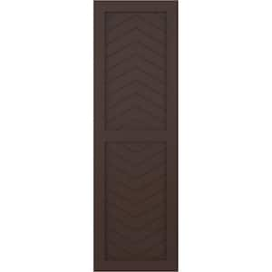 18 in. x 41 in. PVC True Fit Two Panel Chevron Modern Style Fixed Mount Flat Panel Shutters Pair in Raisin Brown