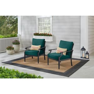Braxton Park Black Steel Outdoor Patio Lounge Chair with CushionGuard Malachite Green Cushions (2-Pack)