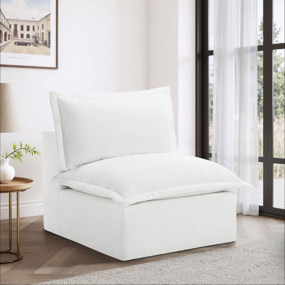 33.8 in. Armless 1-piece Chenille Rectangle Sectional Sofa in Beige