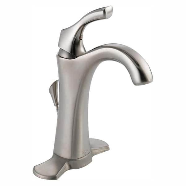 Delta Addison Single Hole Single-Handle Bathroom Faucet with Metal Drain Assembly in Stainless