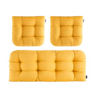3-Piece Outdoor Chair Cushions Loveseat Outdoor Cushions Set Wicker Patio Cushion for Patio Furniture in Yellow H4"xW19"