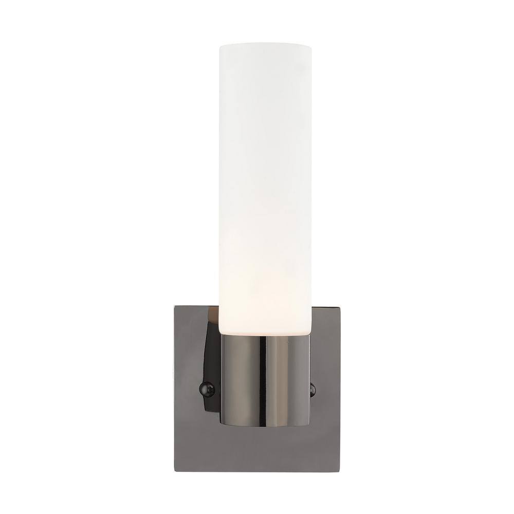 Black Chrome Dimmable Sconce with Satin Opal Glass