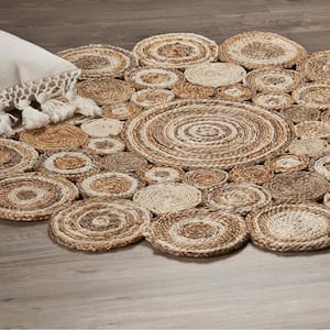 Finn Intricate Bleach Gray 6 ft. Round Organic Jute Area Rug