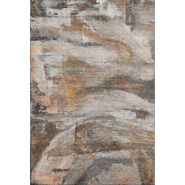 Mayfield Premium Machine Washable Abstract AMF2039 Brown 3 ft. x 4 ft. Area Rug