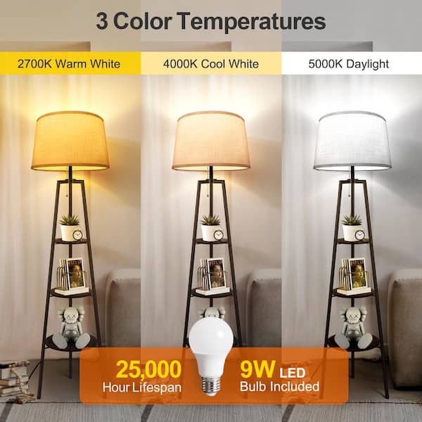 BICIK 61 in. Brown Tripod Floor Lamp with White Linen
