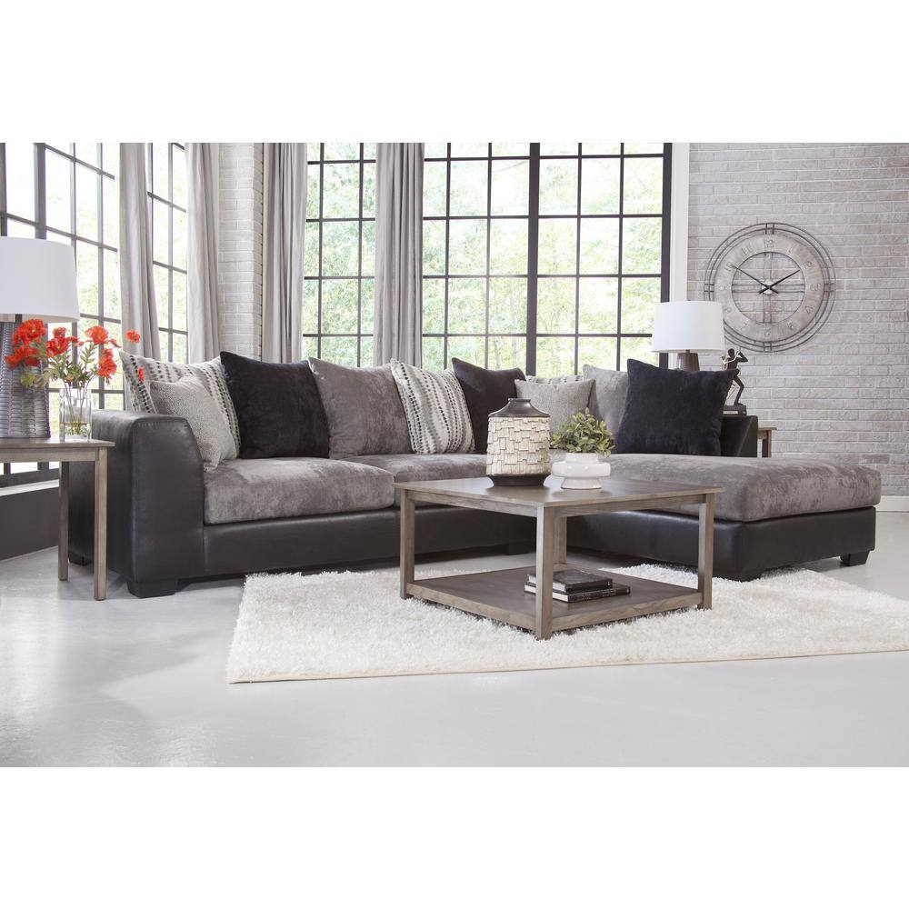 Black and Charcoal Two-Piece Faux Leather Sectional Sofa