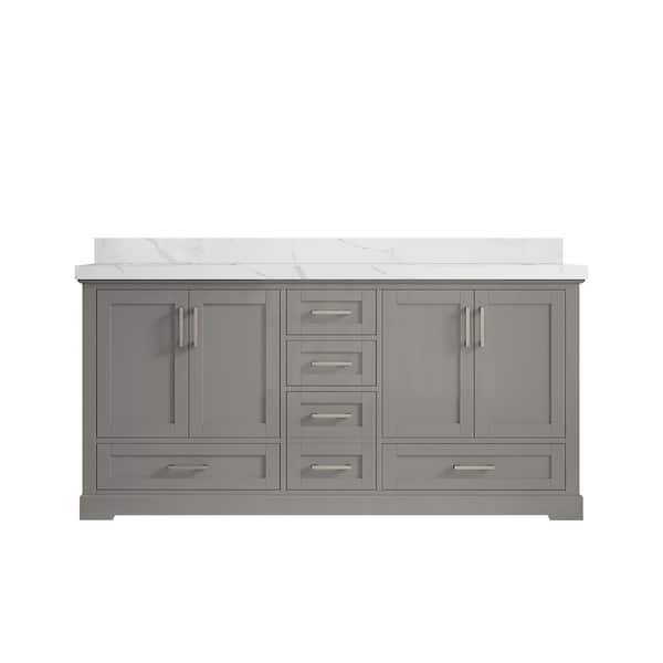 Willow Collections Boston 72 in. W x 22 in. D x 36 in. H Double Sink Bath Vanity in Elephant Gray with 2 in. Calacatta Quartz Top